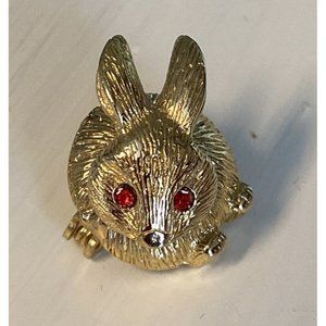 VINTAGE GOLD CROWN PINK RHINESTONE BOBBLE HEAD BUNNY RABBIT HARE PIN BROOCH
